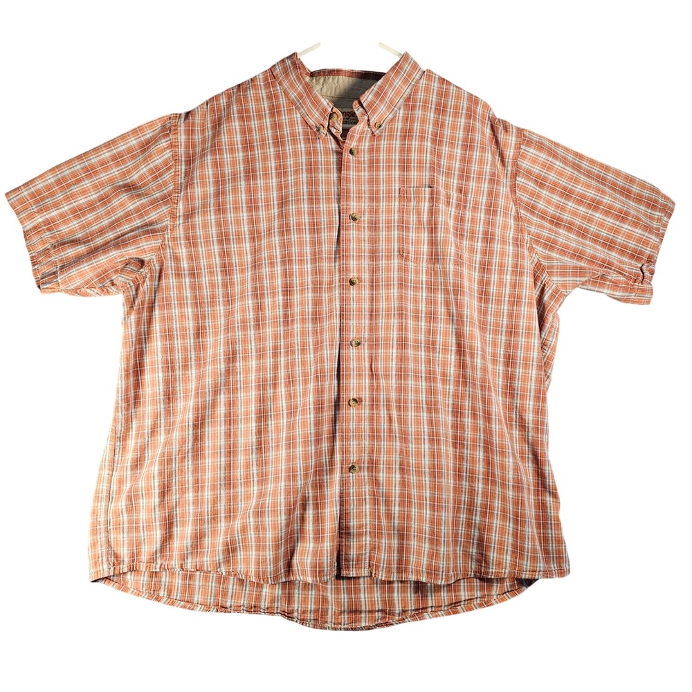 Wrangler Authentics Mens 2XL Orange‎ Plaid Short Sleeve Button Down Shirt Cotton